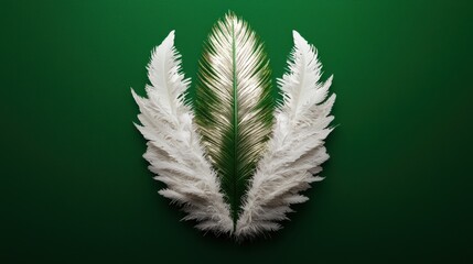 White and gold feathers on a green background