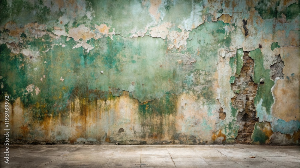 Poster Aged Wall with Flaking Paint and Exposed Brickwork Offers a Rustic Background for Design Projects