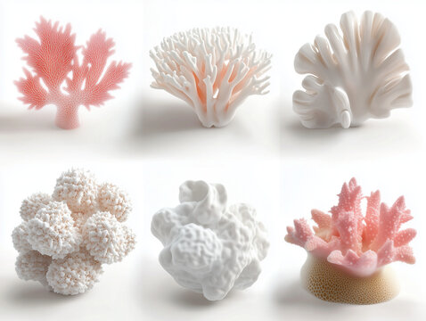 6 ic&ocirc;nes de coraux en 3D sur fond blanc
