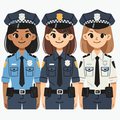 cartoon of three female police officers standing shoulder to shoulder