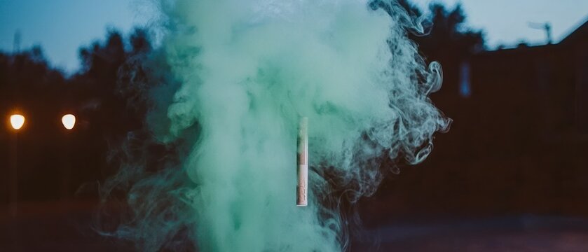 Ethereal Green Smoke  Abstract Haze  Night Scene  Cigarette  Mysterious