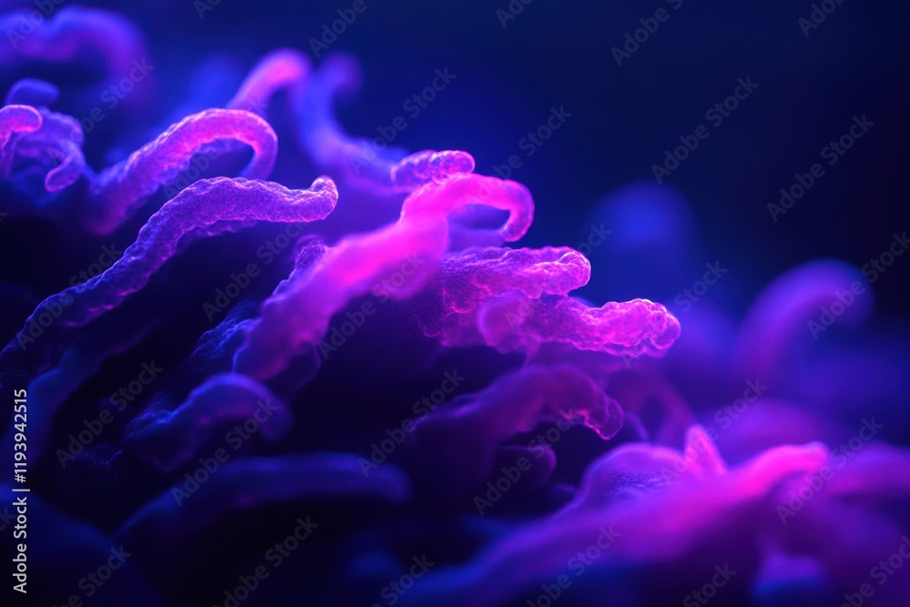Aufkleber Glowing bacteria in vibrant colors illuminated by UV light in natural setting at night. Generative AI