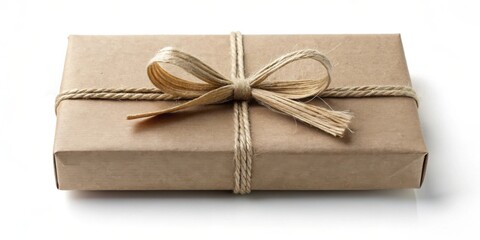 A simply wrapped gift box with a rustic bow and twine
