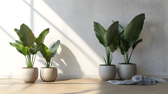 un muro o pared de concreto elegante vacio dentro de un cuarto o habitacion con macetas decorativas elegantes dise&ntilde;o de interiores
