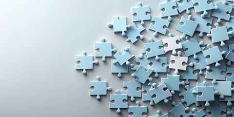 Blue Jigsaw Puzzle Pieces Scattered on a Surface