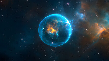 Fototapeta premium un planeta en el espacio con luz propia dentro del universo rodeado de estrellas en el cosmos ciencia y fantasia planeta tierra desde el espacio exterior