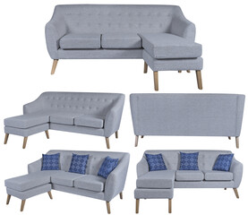 Modern gray sectional sofa with chaise lounge, isolated on white, set sofa modular