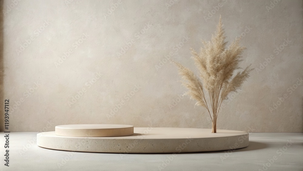 Poster elegant beige concrete display platform with dried pampas grass