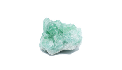 Fluorite or fluorspar is the mineral form of calcium fluoride and is used as a flux for smelting, and in the production of certain glasses and enamels. Isolated on white background with copy space