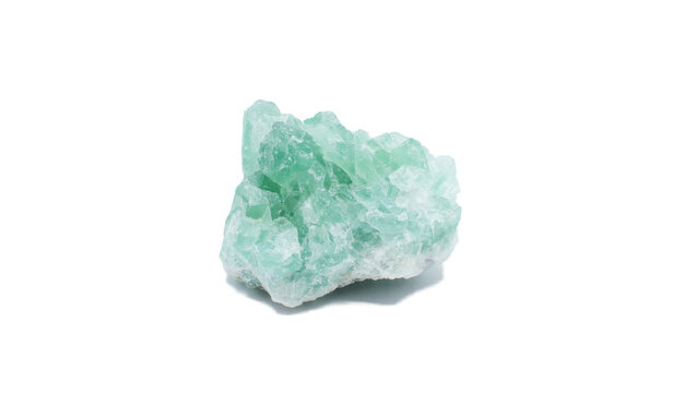 Fluorite or fluorspar is the mineral form of calcium fluoride and is used as a flux for smelting, and in the production of certain glasses and enamels. Isolated on white background with copy space