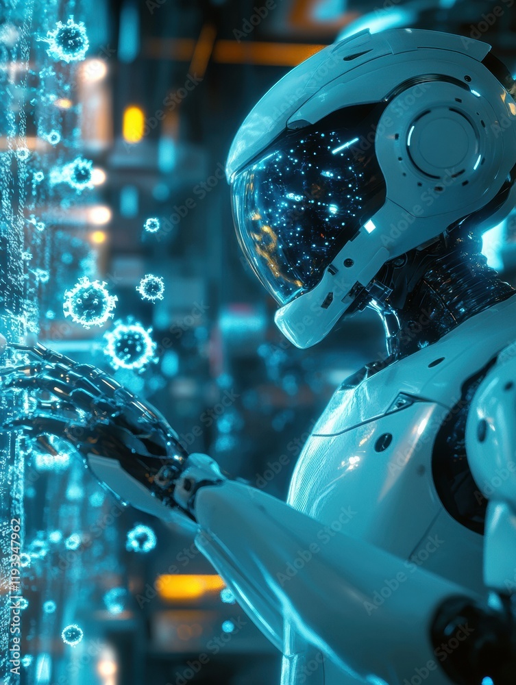 Aufkleber robots designed for virus neutralization in a high tech laboratory using advanced technology. genera