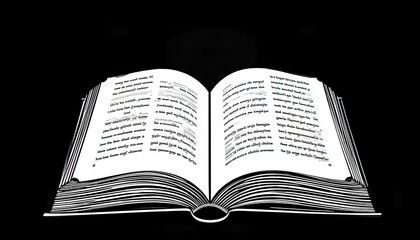 Illustration of an Open Book with Spread Pages in Black and White