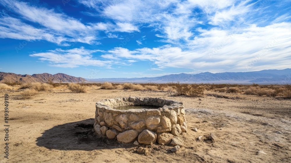 Poster a well in the desert representing divine provision in the midst of barren conditions, illustrating s
