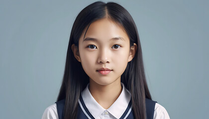 Portrait of asian schoolgirl. Generative AI
