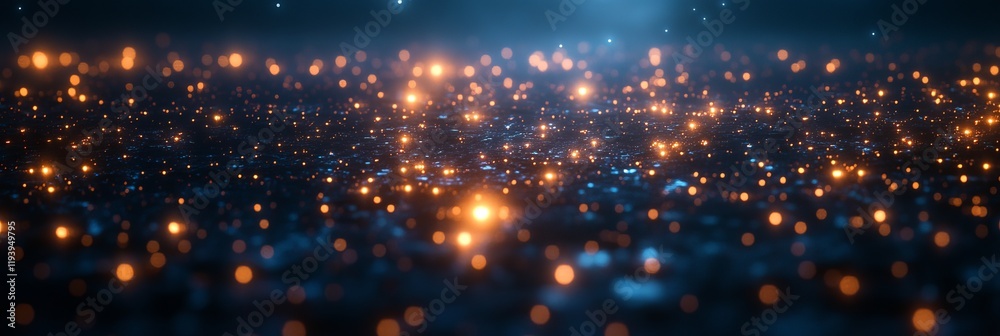 Wall mural abstract festive background with sparkling glittering lights and bokeh effect in blue and gold