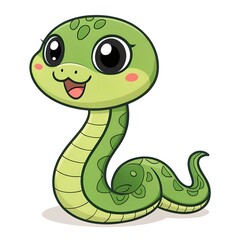 Naklejka premium Cute funny snake, smiling. Reptile and green animal. Smiling kawaii serpent. Cartoon vector illustration isolated on white background 