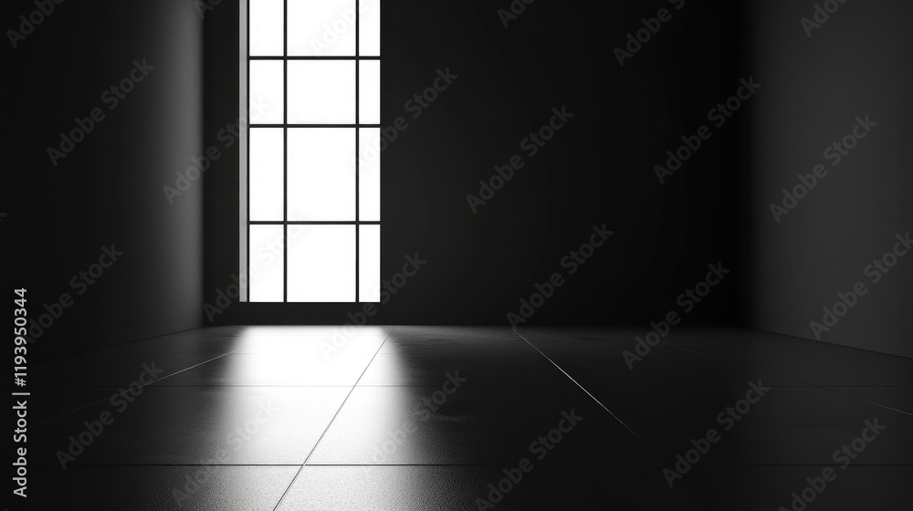 Poster an abstract dark room with a reflective floor surface, symbolizing data leaks, digital security, and