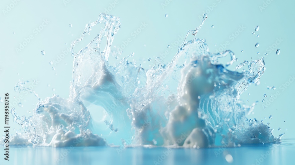 Aufkleber An energetic water splash with dynamic droplets on a light blue backdrop, representing freshness and vitality in an artistic generative AI rendering.