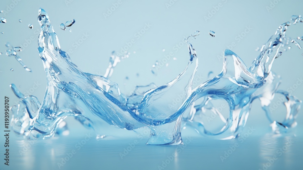 Aufkleber An energetic water splash with dynamic droplets on a light blue backdrop, representing freshness and vitality in an artistic generative AI rendering.