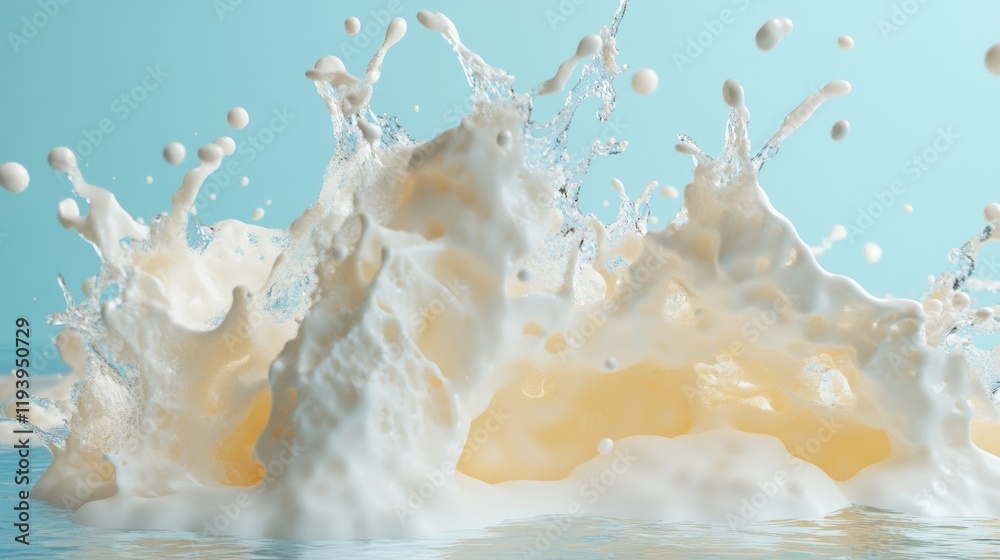 Aufkleber An energetic water splash with dynamic droplets on a light blue backdrop, representing freshness and vitality in an artistic generative AI rendering.