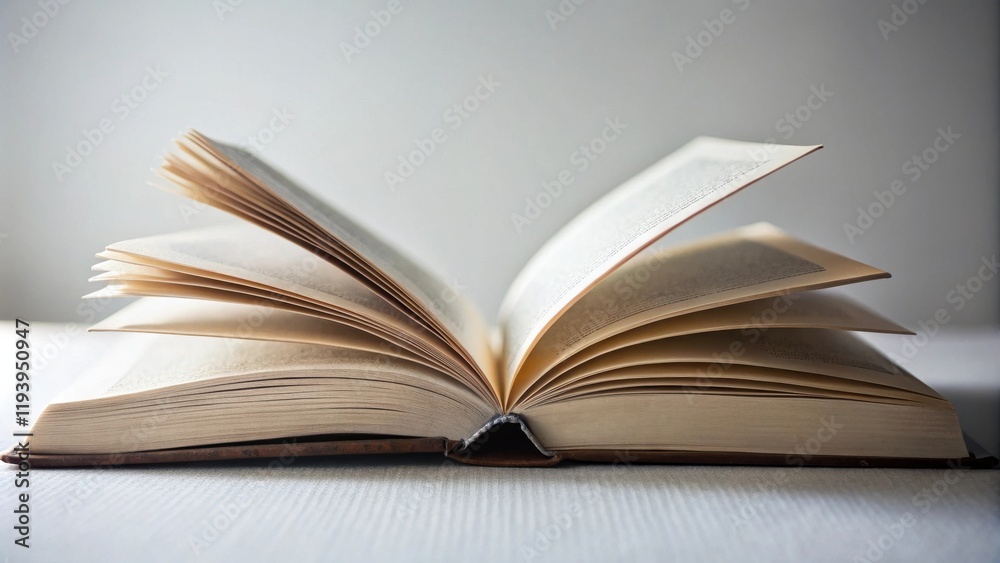 Poster open book pages display detailed text and cream-colored paper, inviting readers to explore the writt
