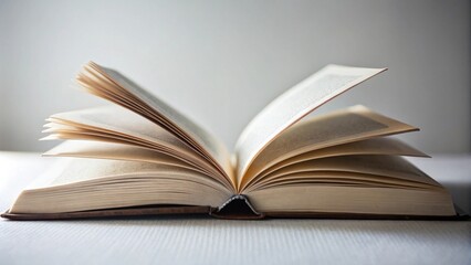 Fototapeta premium Open book pages display detailed text and cream-colored paper, inviting readers to explore the written word.
