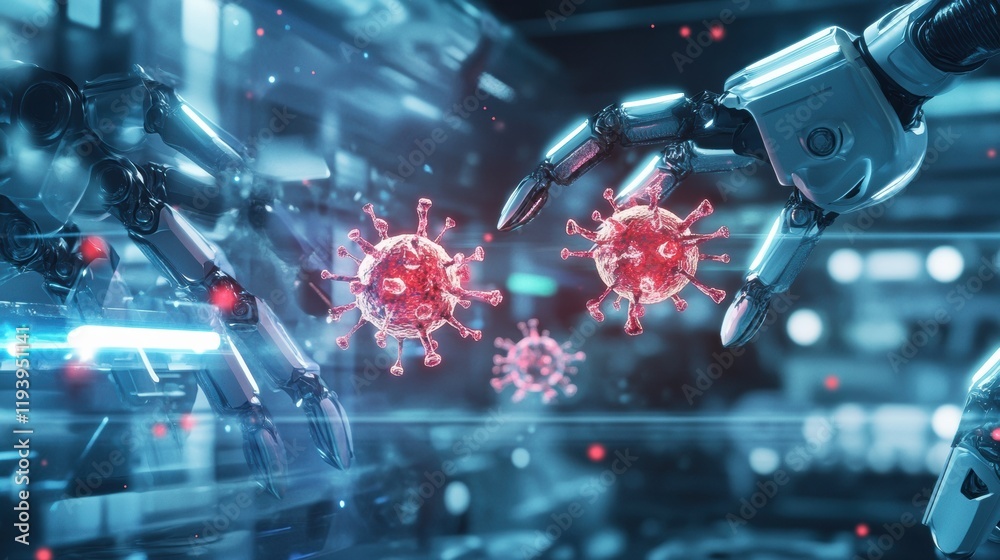 Leinwandbilder robots engaged in virus neutralization during advanced scientific research in a high tech laboratory