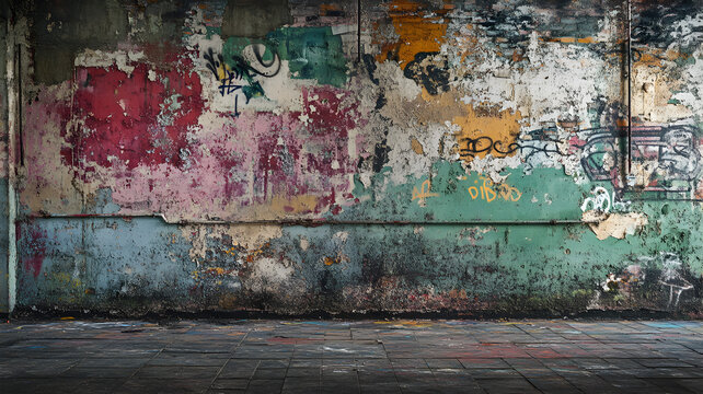 una pared o muro descuidado y desgastado pintada y deteriorada en la calle fondo con textura urbana vieja y da&ntilde;ada pared sucia fondo de arte urbano