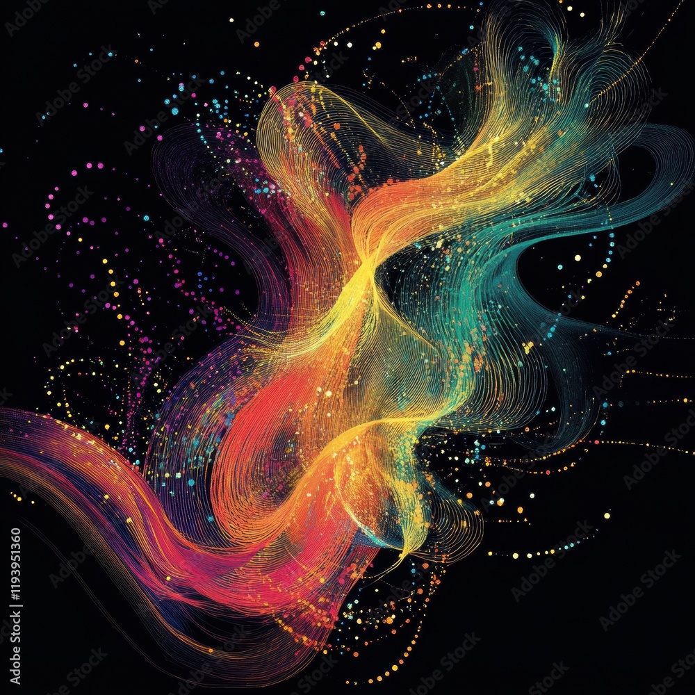 Fototapete Vibrant energy lines and dots symbolize active communication and data exchange in a dynamic expression of modern connectivity. Generative AI