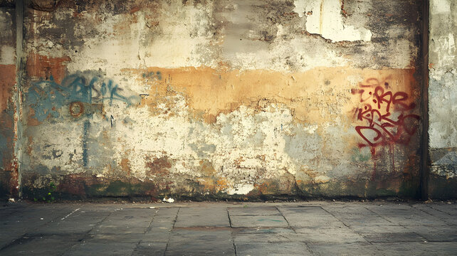 un cuarto o habitacion con muro o pared desgastada vieja y descuidada con espacio de copia detalle de arte urbano con espacio de copia