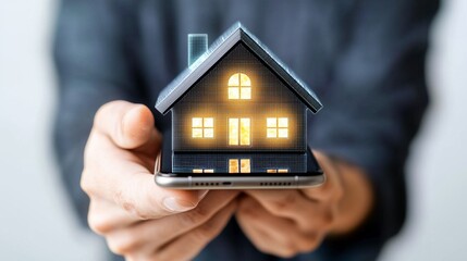 Digital Home Concept with Smartphone in Hands Representing Modern Real Estate Technology and Innovation