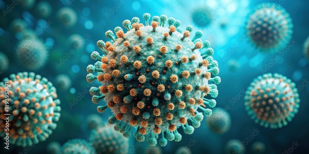 Aufkleber Microscopic View of a Viral Particle Cluster, Revealing Intricate Surface Structures and Potential for Transmission