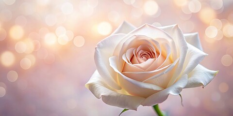Drone Photography: Stunning White Rose, Pink Bokeh Background, Copy Space