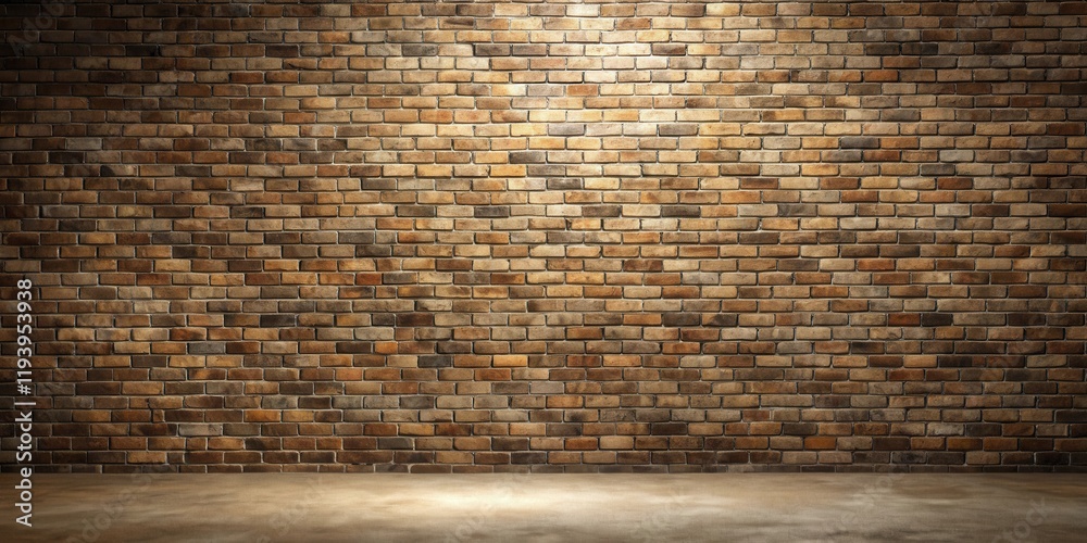 Poster Illuminated Brick Wall Background Rustic Texture and Empty Floor Space