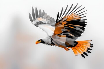 Obraz premium A geometric design of a vulture in flight, with clean shapes and muted earth tones, set against a soft gradient sky