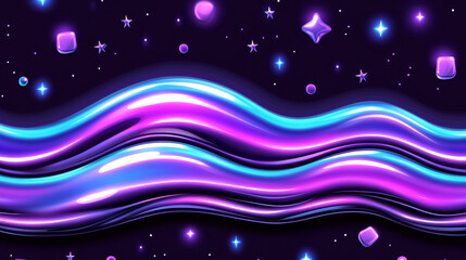 Vibrant abstract waves with glowing stars and shapes