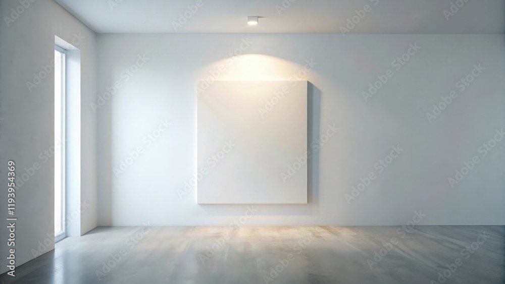 Aufkleber Empty room with large blank canvas and single light source
