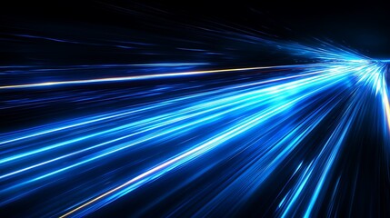 Obraz premium Abstract Blue Light Streaks Converging at a Point