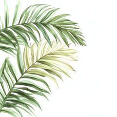 Fototapeta premium Palm leaves on white background, simple watercolor