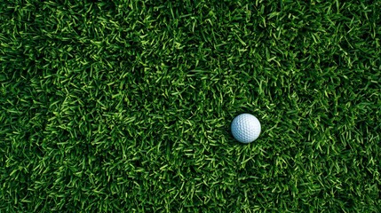 A golf ball resting on lush green grass, symbolizing leisure and sport.