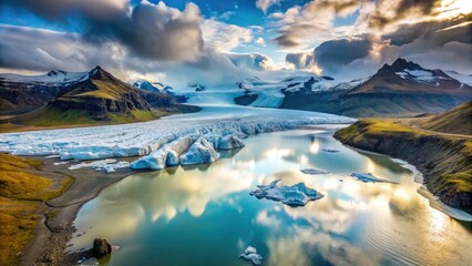 Obraz premium Iceland Glacier Lagoon Aerial Minimalist Photography: Svinafellsjokull Jökulsárlón Global Warming Impact