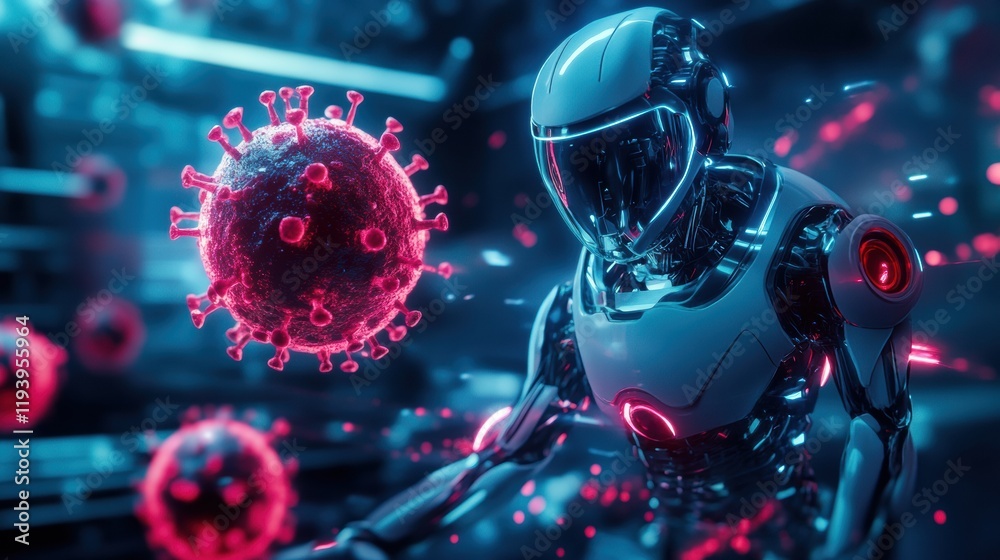 Aufkleber Innovative robots are effectively neutralizing viruses with advanced technology in a futuristic environment. Generative AI