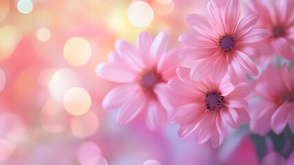 Fototapeta premium floral background with pink daisy flowers and bokeh lights