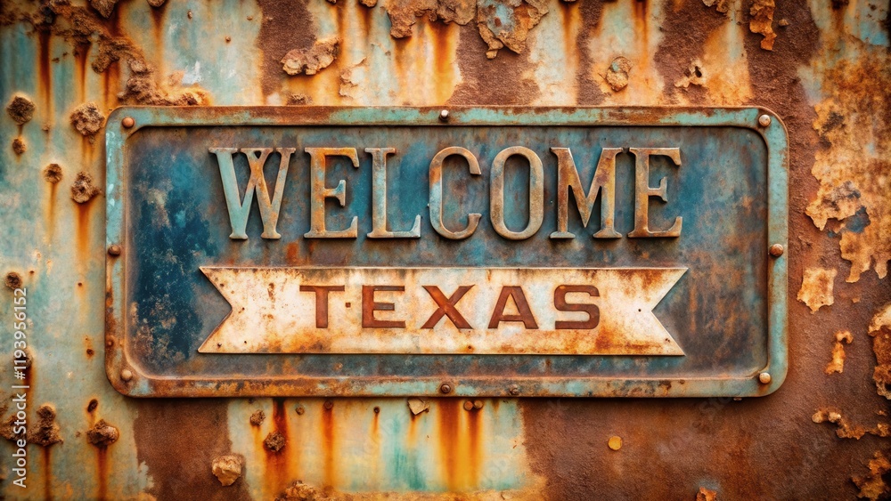 Poster rustic welcome sign on weathered metal surface a grunge texture image