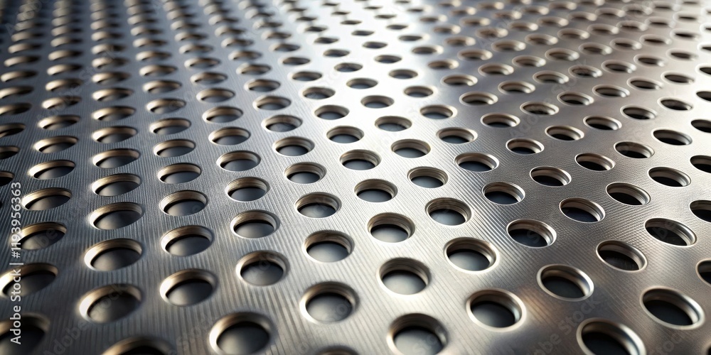 Leinwandbilder close-up view of a perforated metallic surface with a repeating pattern of circular holes, exhibitin