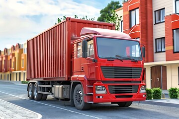 Modern red big rig semi truck