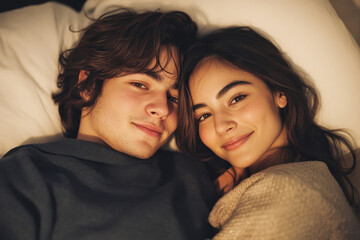 Young couple together in a romantic atmosphere sharing rest time