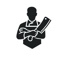 Schwarz-wei&szlig;e Silhouette eines Kochs mit Hackmesser &ndash; Minimalistisches Design &ndash; KI generiert