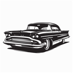 Vintage classic car illustration vector isolated on white back ground.