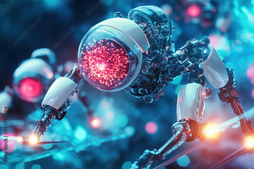 Aufkleber Robots designed for virus neutralization in a futuristic laboratory environment utilizing advanced technology. Generative AI